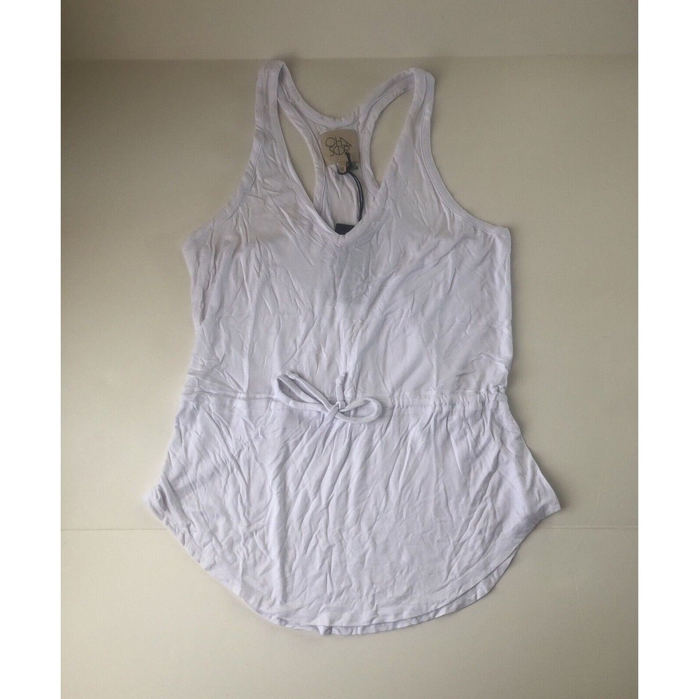 NWT CHASER Basic White V-Neck Waist Tie Racerback Comfy Tank Top Size Medium